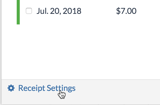 Screenshot of billing receipt settings