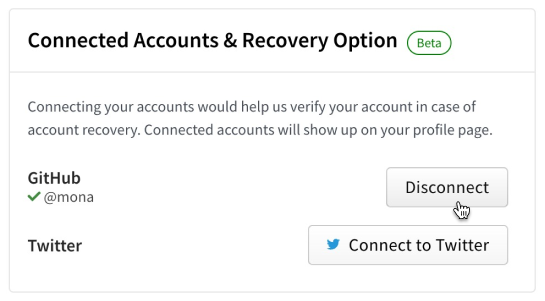 Screenshot of linking from Account Setting with a cursor hovering over disconnect