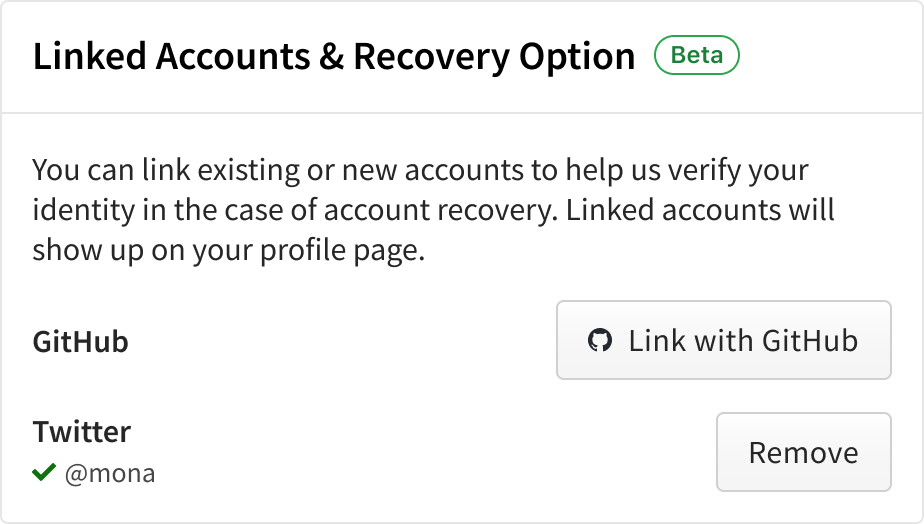 Screenshot of linking from Account Setting with successfully linked Twitter account