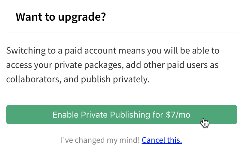 Screenshot showing the enable private publishing button