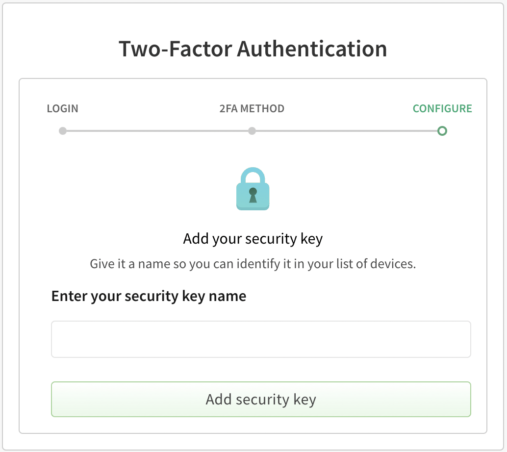 Screenshot showing security key setup