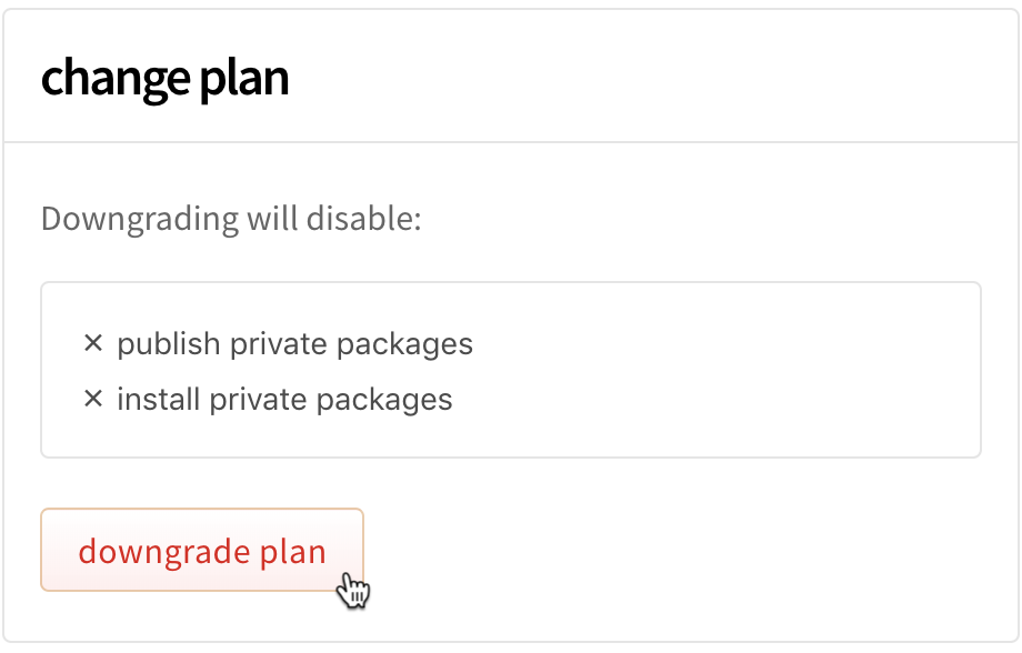 Screenshot of the downgrade plan button