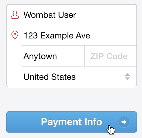 Screenshot of payment information button