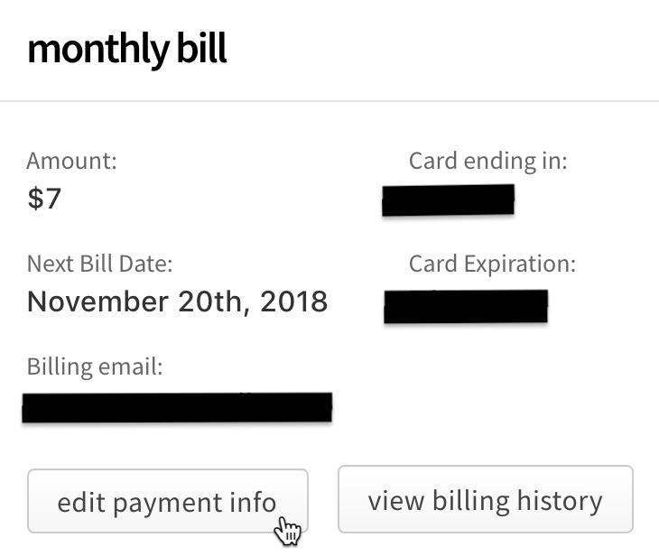 Screenshot of edit payment info link